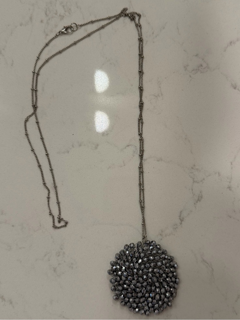 Large Circle Lace Hematite Chain Necklace